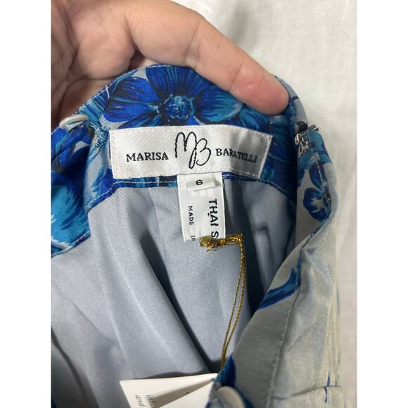 Marisa Baratelli Dress 6 Blue Gray Floral Beaded 100% Thai Silk NEW Formal - Picture 12 of 13